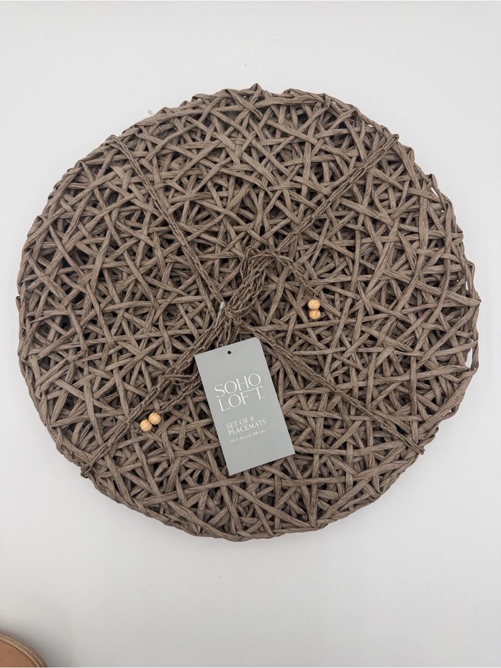 NWT Soho Loft Brown Woven Round Placemat - Set of 8